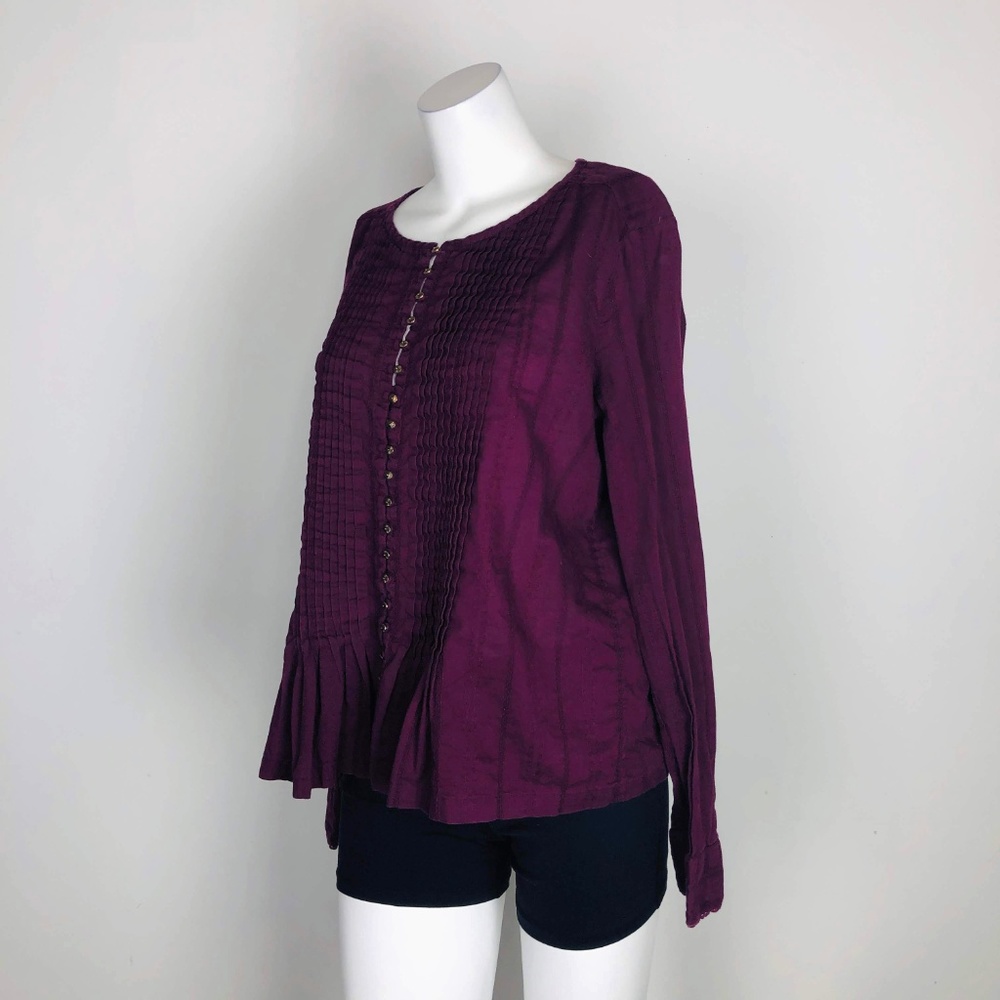 Maeve Gelise Button Pleated Pintuck Maroon Blouse - Picture 5 of 8